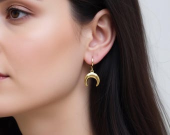 18k Gold Downward Crescent Moon Hoop Earrings - Waterproof Hypoallergenic Jewelry Everyday Earrings Chain Necklace Combination Gift for Her