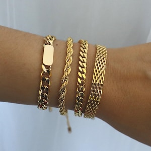 Custom Gold Shape Vintage Mesh Bracelet Vintage Jewelry Gold Bracelet Stainless Steel Waterproof Anti tarnish Gold Jewelry Gift Mom Bracelet