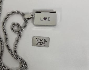 Silver Envelope Locket Necklace,  Message Picture Custom Personalized Mail Letter Best Photo Necklace Jewelry Waterproof Gift For Him Her