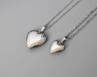 Silver Heart Locket for Mom Necklaces Valentine Heart Locket Necklace Silver Heart Locket Necklace, Personalized Gifts Necklace Gift for Her