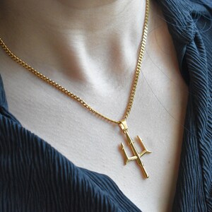 Poseidon Dad Gift Necklace, Trident Pendant 18K GOLD Chain Necklace · Luck Trinity Spirit Protection Men's Necklce Women Jewelry mom image 2