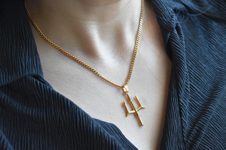 Poseidon Dad Gift Necklace, Trident Pendant 18K GOLD Chain Necklace · Luck Trinity Spirit Protection Men's Necklce Women Jewelry mom image 2