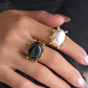 Statement Colorful Rings Gothic Chunky Oval Gold Big Onyx Dark Spiritual Large Ring Everyday Wear Women Ring Waterproof Design Birthday Gift