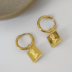 Mom Rose Gift Earrings - 18K Gold Filled Flower Thin Hoop Earrings Huggie Dangle Earrings Flower Engraved Custom Gift Women Daughter Jewelry