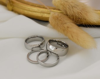 Silver Classic Band Rings, Gold Filled Wedding Band, Statement Silver Band Rings, Couples Rings, Men Band Rings Personalized WATERPROOF Gift