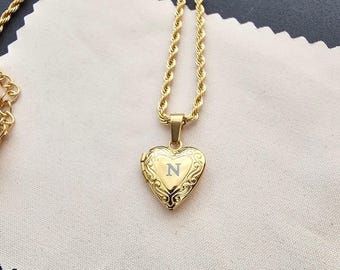 Heart Locket Necklace, Gold Necklace, Lovers Gift for Her Woman N Love pendant Heart Picture Locket Personalized Waterproof Mothers Day Gift