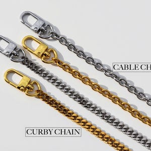 four different types of chains on a white wall