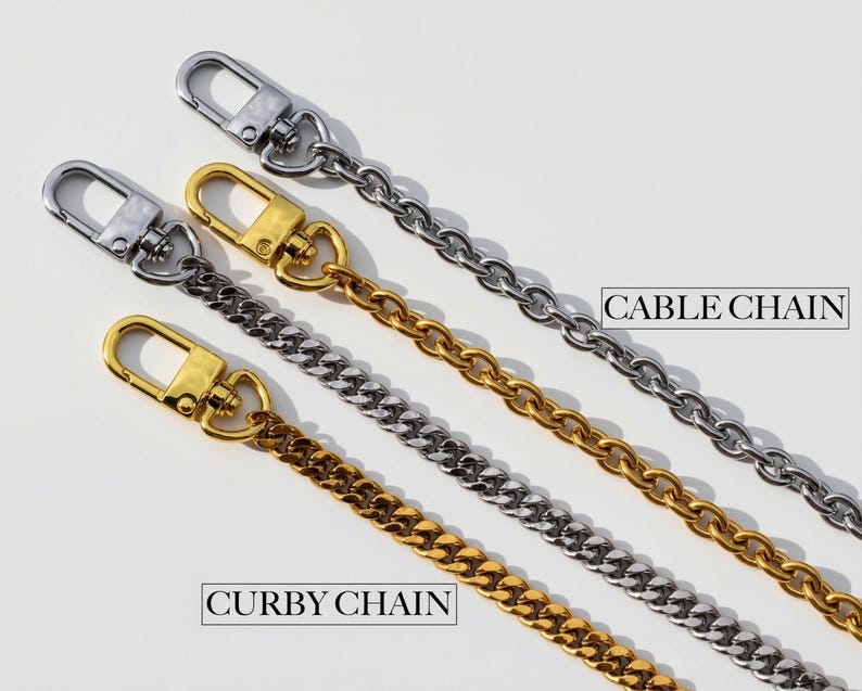 four different types of chains on a white wall
