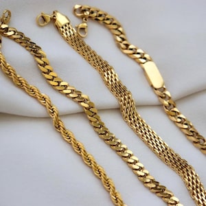 18K Filled Gold Bracelet Vintage Retro Mesh Bracelet Stainless Steel Chain SET WATERPROOF Jewelry Bracelet Herringbone Chain Women Christmas