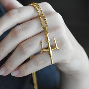 Poseidon Dad Gift Necklace, Trident Pendant 18K GOLD Chain Necklace · Luck Trinity Spirit Protection Men's Necklce Women Jewelry mom image 4