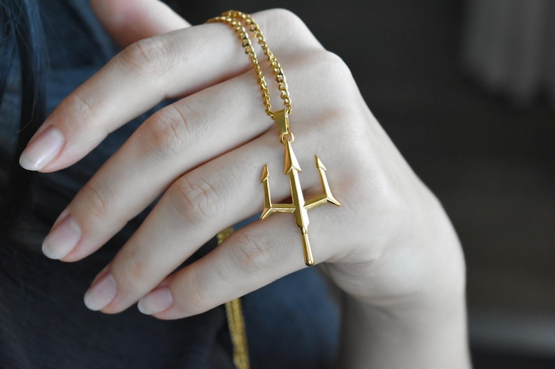 Poseidon Dad Gift Necklace, Trident Pendant 18K GOLD Chain Necklace · Luck Trinity Spirit Protection Men's Necklce Women Jewelry mom image 4