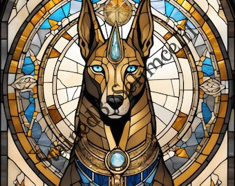 Patrón de vidriera de Anubis: Papel digital del Antiguo Egipto (JPG)
