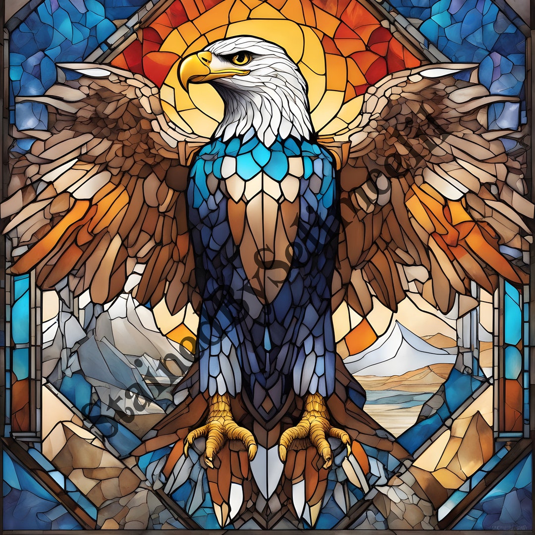 Eagle Stained Glass Template, Stained Glass Pattern, JPG Format