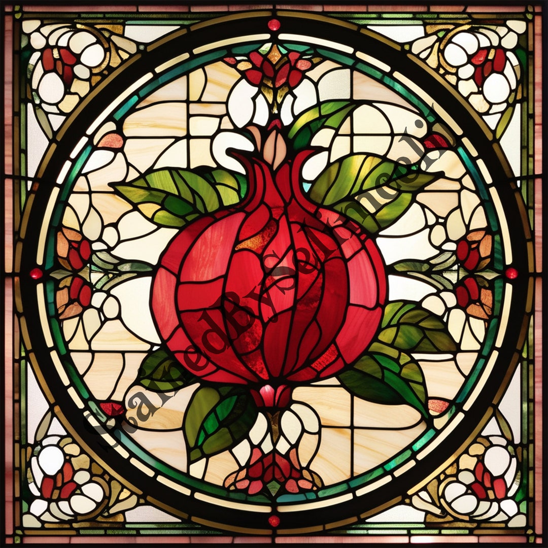 Pomegranate Stained Glass Template Stained Glass Pattern JPG Etsy
