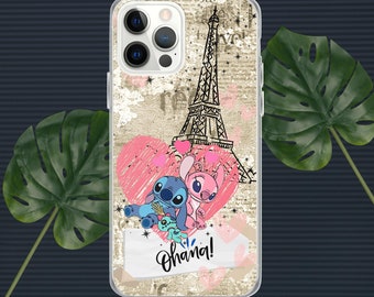 Stitch Love in Paris- Black Soft Case with Aluminium Custom Insert for iPhone.