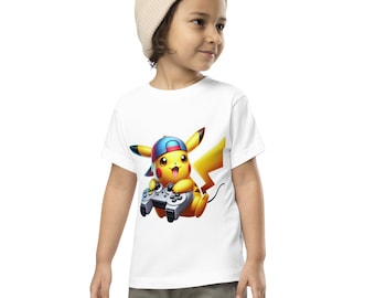 Toddler Short Sleeve Tee-Cute Pikachu Gaming