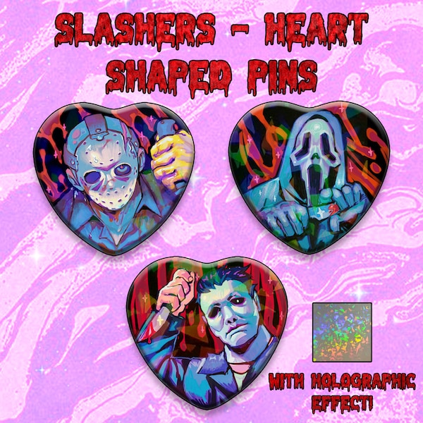 Slashers Heart shaped Button pins