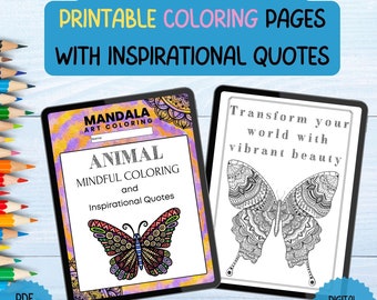 Animal Mandala Coloring Pages: Inspirational Zen Art (Digital Download)