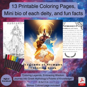 Greek Mythology Legends of Olympus 13 Olympian Gods and Goddesses Coloring Pages, Ancient Greek Art, Adult Coloring Book, Instant Download