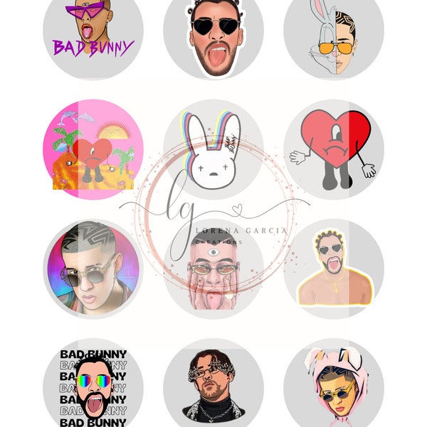 bad bunny digital toppers, bad bunny stickers, bad bunny party favors, bad bunny digital download