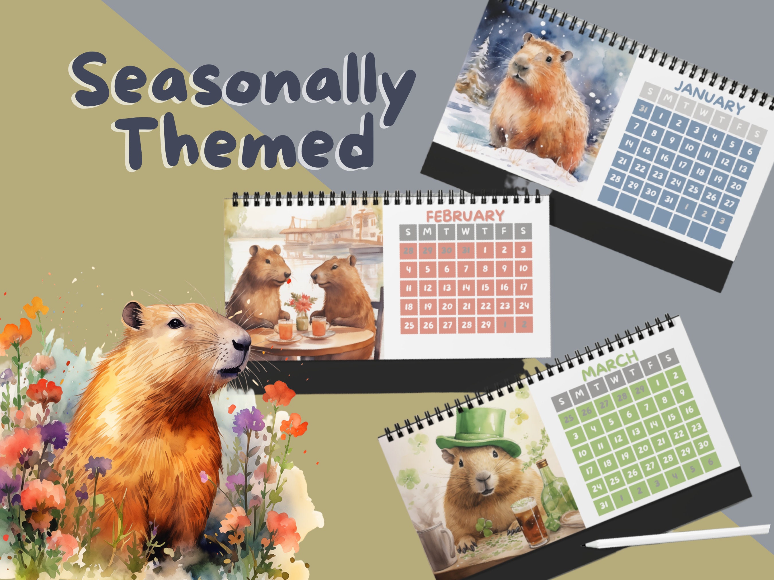 Capybara Calendar 2025 Standing Desk Calendar Capybara Gift Etsy