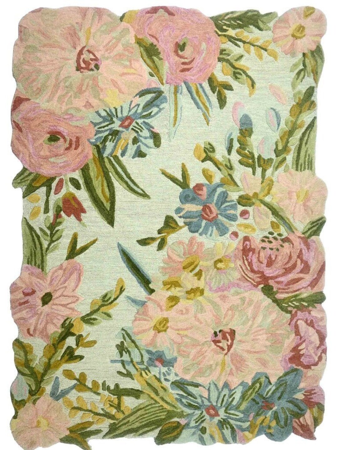 Tropical Green/pink Floral Tufted Rug in Multiple Sizes Floral Rug ...