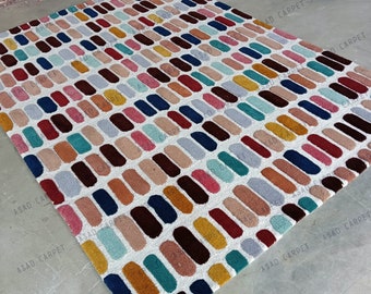 New Confetti Sketch Hand Tufted High Low Rug Pebble Rug Multicolored Rug Hand Tuft Tufted Woolen Large Area Rug 5x8 6X9 7X10 8x10 9x12 10X14
