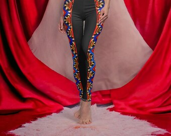 Boho Chic Handcrafted Tribal Print Leggings, Ethnic Casual Women’s Apparel, Perfect Gift for Fashionistas