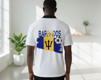 Barbados Flag Themed Contrast Collar Striped Soccer Jersey