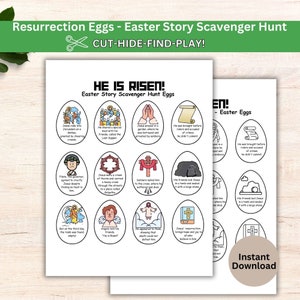Resurrection Eggs,He is Risen,Easter Scavenger Hunt,Easter Story,Printable,for Christian,Church,Kids,Sunday School,Game,Classrooms,Family