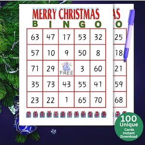 クリスマス ビンゴ、クリスマス ナンバー ビンゴ、大人向けクリスマス ビンゴ、印刷可能なビンゴ、高齢者向けクリスマス アクティビティ、大判印刷、パーティー、家族