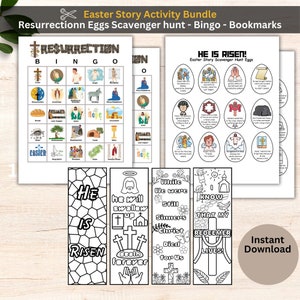 Easter Sunday School,Easter Activities,Coloring,Craft,Bible Bookmark,Resurrection Eggs,Scavenger Hunt,Bingo,Easter Story,Printable,for Kids