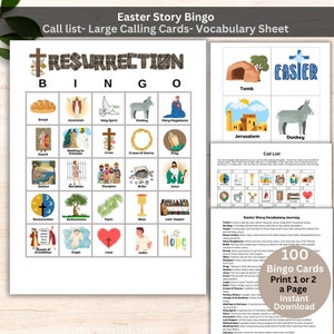 Auferstehungs-Bingo, Er ist auferstanden, religiöses Osterbingo zum Ausdrucken, für Christen, Kirche, Kinder, Sonntagsschule, Osterspiel, Geschichte, Klassenzimmer, Familie