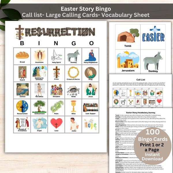 Resurrection Bingo,He is Risen,Religious Easter Bingo Printable,for Christian,Church,Kids,Sunday School, Easter Game,Story,Classrooms,Family