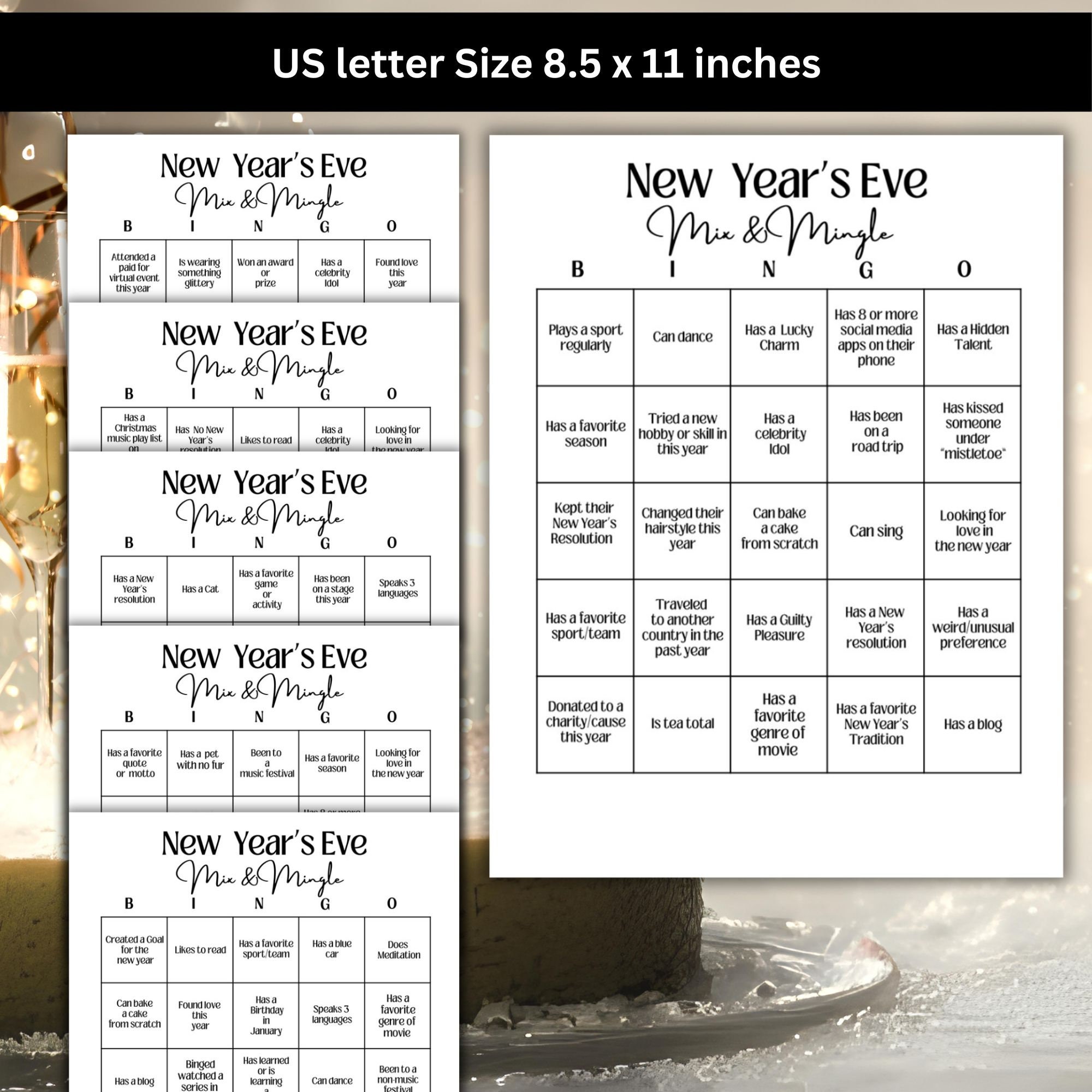 New Year Games,new Years Bingo,new Year's Eve Mix and Mingle Bingo,100 ...