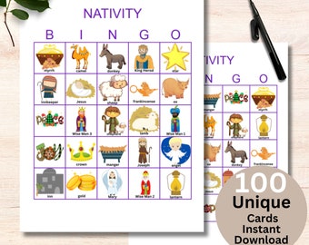 Nativity Bingo x100 Christmas Bingo,Printable Bingo,Bingo Christmas Game for families,School,Kids,Large groups,Sunday school,Xmas,Luke2