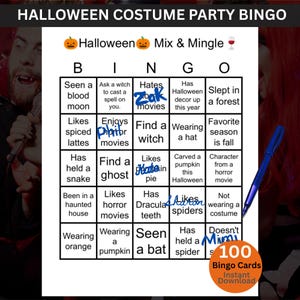 Bingo de Halloween, Juego para romper el hielo, Encuentra al invitado, Imprimible, Mézclate y socializa, Actividad grupal, Para fiestas, Niños, Eventos de oficina, Compañeros de trabajo