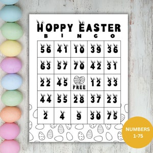 Gioco di Pasqua, Cartelle del Bingo di Pasqua con numeri, per adulti, 100 cartelle del bingo, Bianco e nero, Foglio stampabile, Festa, Bambini, Casa di cura, Aula, 1-75