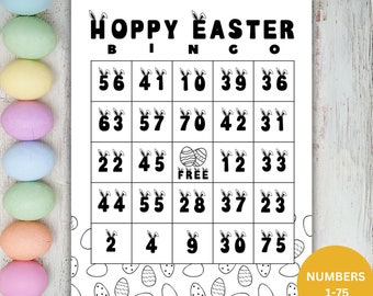 Easter Game,Easter Bingo Cards with numbers,for Adult,100 bingo cards,Black and White,Printable Sheet,Party,Kids,Care home,Classroom,1-75