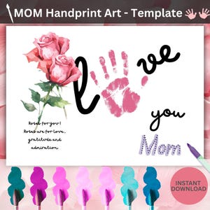 Arte con huellas de manos para el Día de la Madre, Manualidad para el Día de la Madre, Regalo para mamá, Imprimible, Para niños, Jardín de infantes, Preescolar, Aula, Maestros, Escuela, Idea, Actividad, Escritura a mano