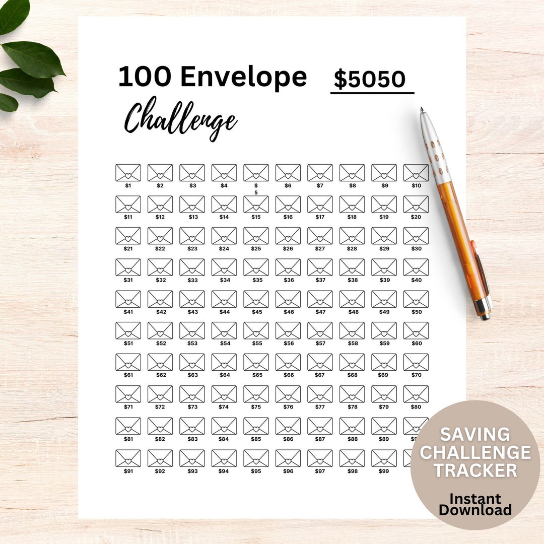 100 Envelope Challenge Printable 5050 Savings Challenge money Saving