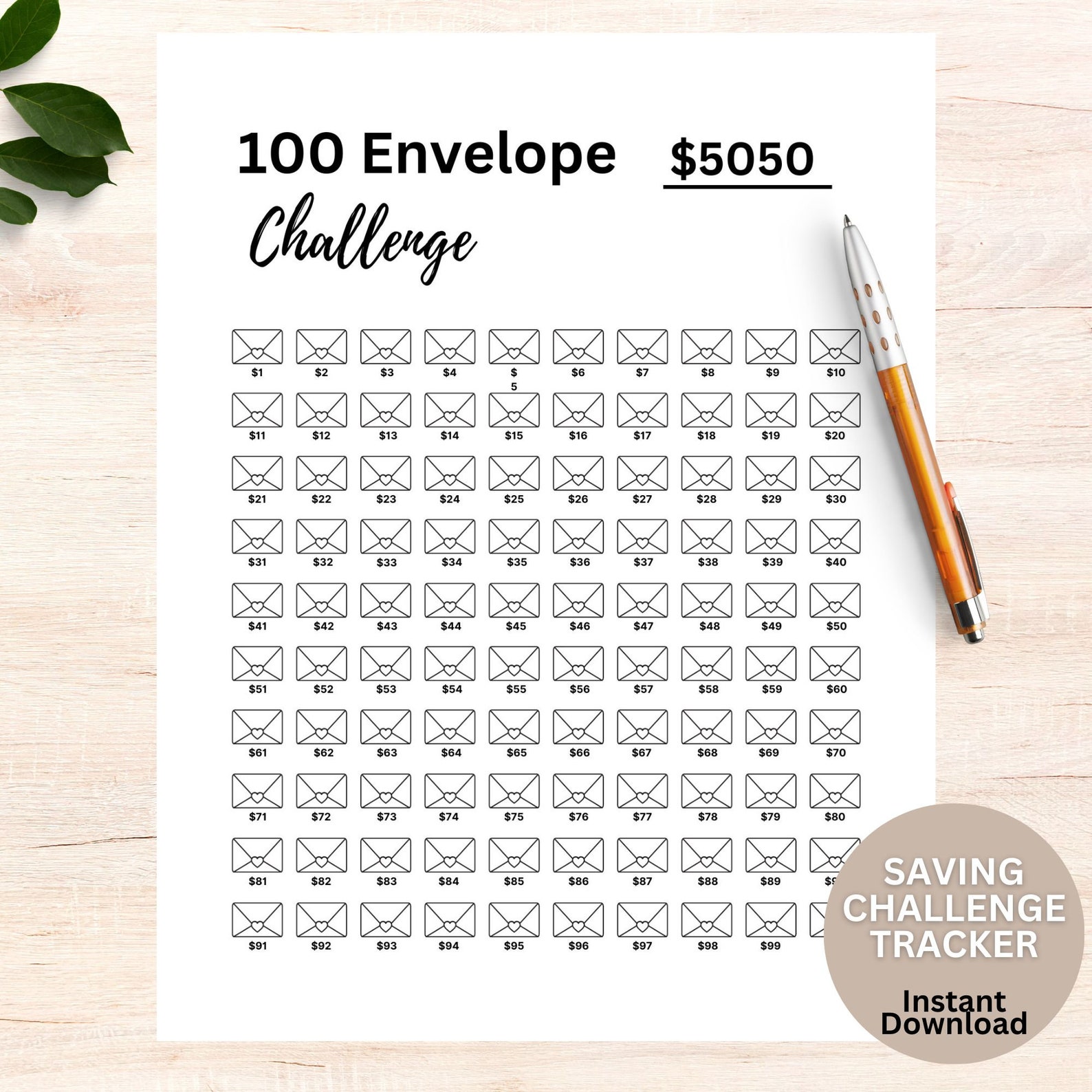 100 Envelope Challenge Printable,5050 Savings Challenge,money Saving