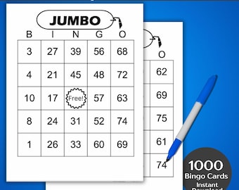 Large Bingo,1000 Bingo Cards,Downloadable,Printable,Adult,Senior Games,Large Print,Party ,Family night,Event Coordinator,1-75,with Numbers,