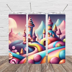 Candyland Village 20oz sublimacyjny kubek do pakowania PNG do pobrania cyfrowego
