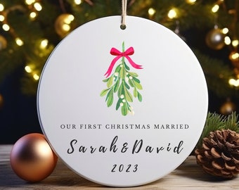 Personalized First Christmas Married - Wedding Gift, Anniversary Gift, Married Ornament, Our First Christmas, Mistletoe, Newlywed Gift, Xmas