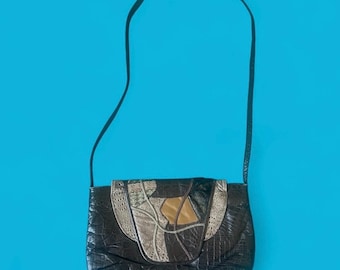 Sac patchwork en similicuir vintage des années 80