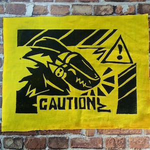 Protogen Caution Punk Sci Fi Diy Linocut Furry Patch