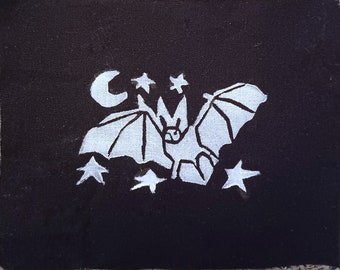 Bat Punk Nature Spooky Diy Linocut Sew On Patch