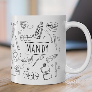 Personalized Dentist Mug w doodles, Gift for Dentists, Dental Hygiene Gifts, Dental Assistant, Dental Student, Dental Assistant Appreciation
