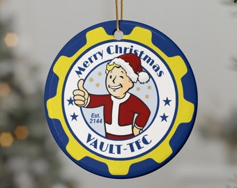Vault Dweller Merry Christmas Ornament, Vault boy, New Vegas, Video Gamer Gift, Wasteland